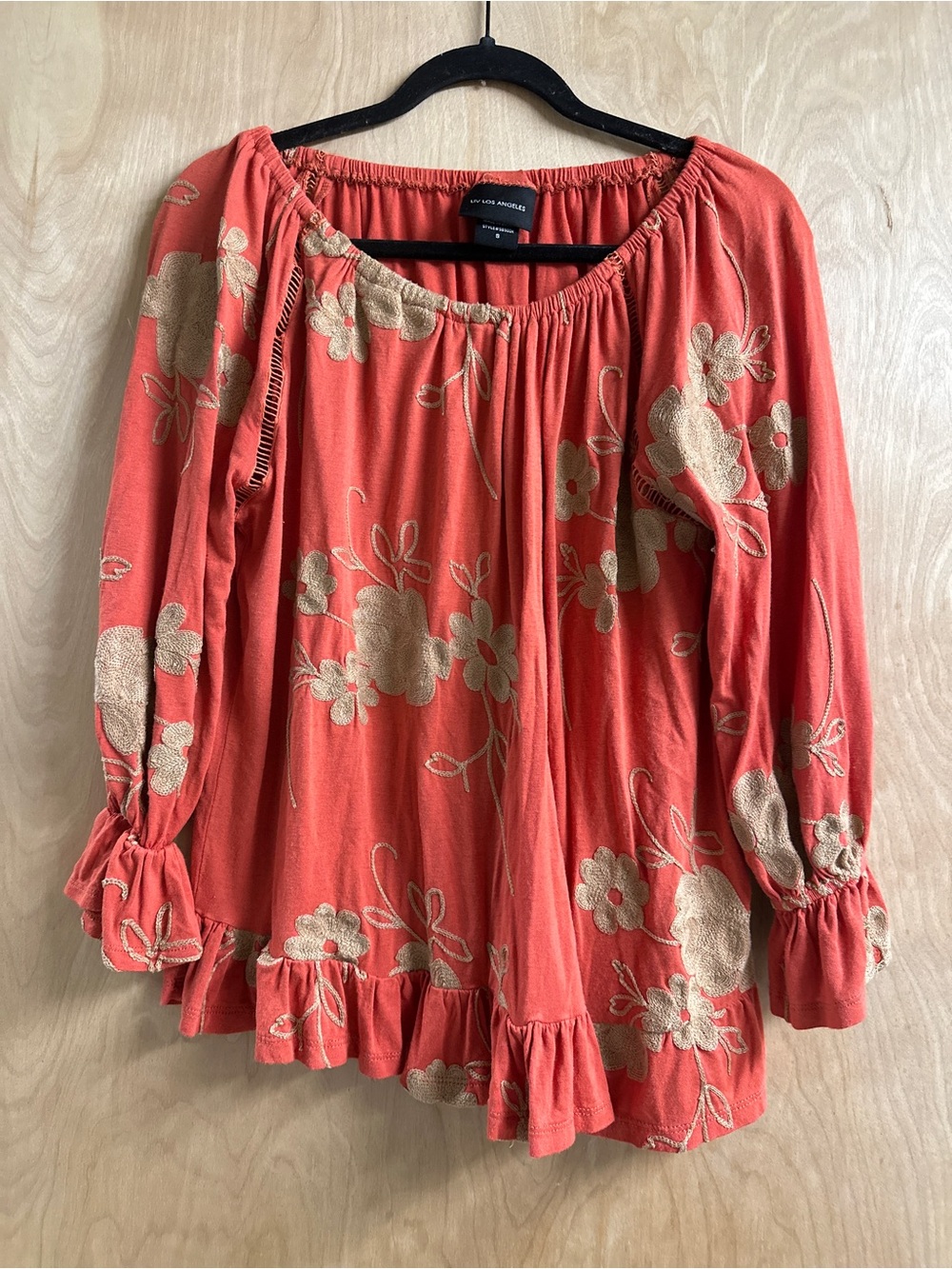Autumn Orange Embroidered Peasant Top by